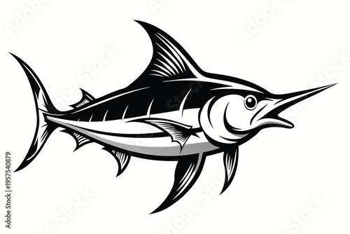 swordfish silhouette line art vector illustration