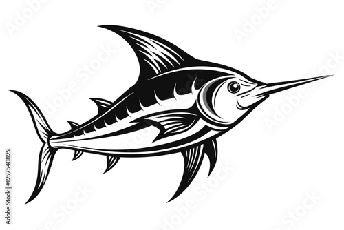 swordfish silhouette line art vector illustration