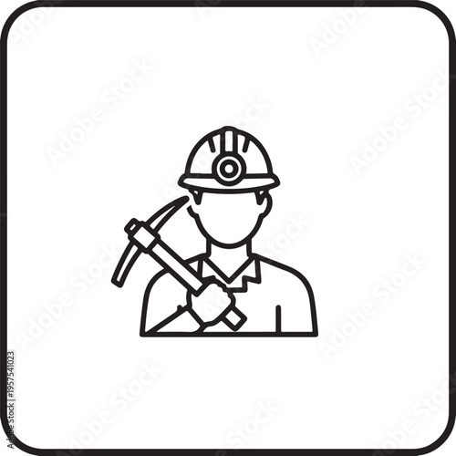 Miner with pickaxe wearing hard hat and headlamp mining