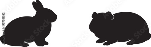 Cute animal silhouette vector illustration set featuring a black wolf, hare, and kangaroo design icons for nature and pet lovers