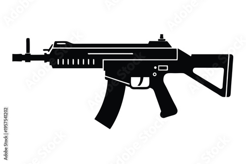 submachine gun silhouette line art vector illustration