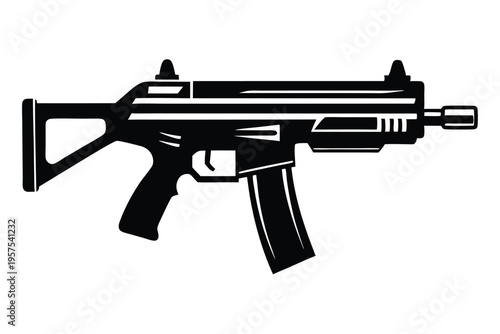 submachine gun silhouette line art vector illustration