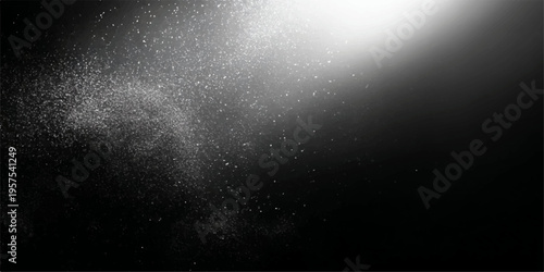 A dark grunge abstract background features a textured blend of black and white smoke, misty clouds, and faint moonlight appearing through a deep space night sky