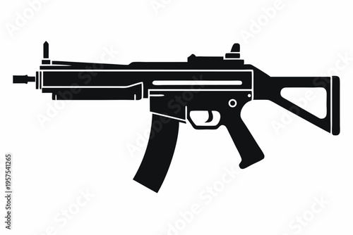 submachine gun silhouette line art vector illustration