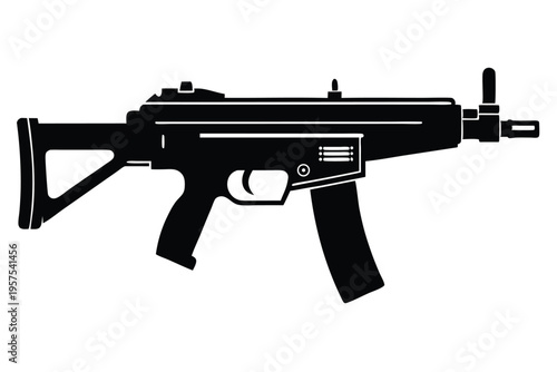 submachine gun silhouette line art vector illustration