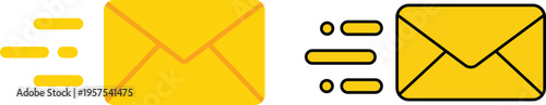 Two yellow envelopes with motion lines indicating sending or receiving messages mail