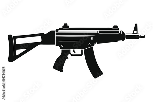 submachine gun silhouette line art vector illustration