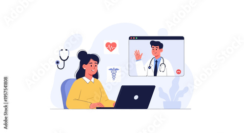 Telemedicine Consultation: Woman Talking to Doctor Online via Video Call
