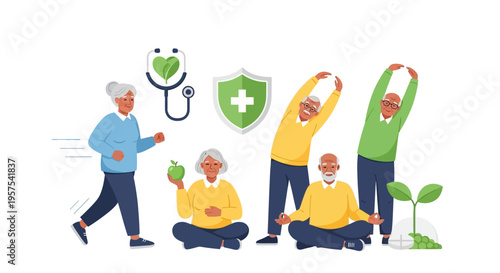 Active Seniors Practicing Healthy Lifestyle for Wellness, Longevity, and Prevention