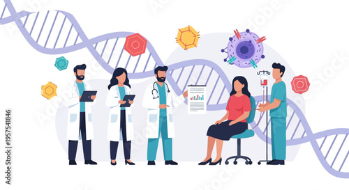 Genetic Medicine & Personalized Healthcare: Doctors Consult Patient with DNA Research & Treatment