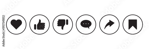 Like Comment Share and Save Button Icon Set of Social Media in Flat Style. Instagram Profile Icons, Increase Likes and Followers, Boost Social Media Presence and Online Visibility