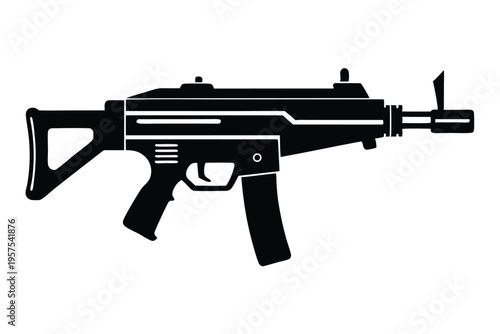 submachine gun silhouette line art vector illustration