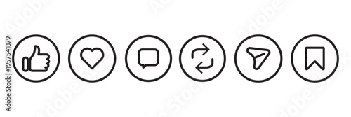 Like Comment Share and Save Button Icon Set of Social Media in Flat Style. Instagram Profile Icons, Increase Likes and Followers, Boost Social Media Presence and Online Visibility