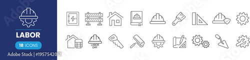 Labor Web Icon Set in Line Style. Collection of Construction Linear Icons.
