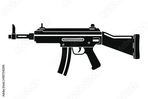 submachine gun silhouette line art vector illustration
