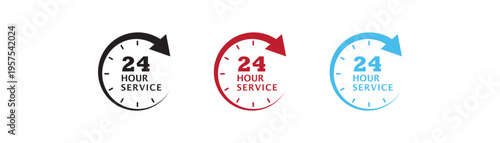 Colorful 24h service icon set Isolated on white background. Ideal for delivery and technical service. Modern clean vector design.