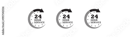 Set of 24h service duration icon. 24h order execution or delivery service, High quality minimal design ideal for web, app, UI, branding and digital use. 24x7 support and nonstop availability concept.