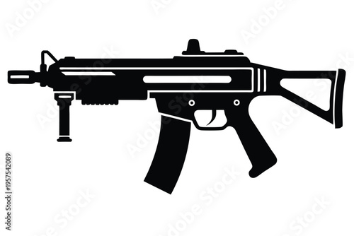 submachine gun silhouette line art vector illustration