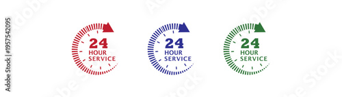 Colorful 24h service icon set Isolated on white background. Ideal for delivery and technical service. Modern clean vector design.