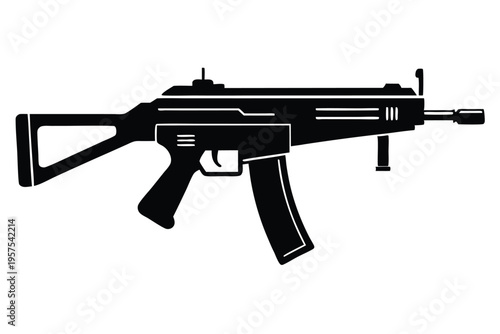 submachine gun silhouette line art vector illustration