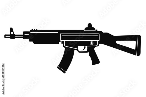 submachine gun silhouette line art vector illustration