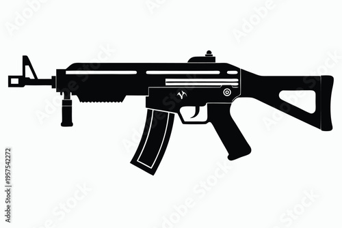 submachine gun silhouette line art vector illustration