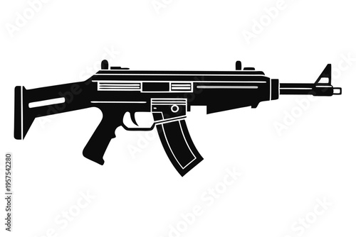 submachine gun silhouette line art vector illustration