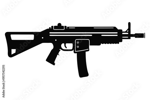 submachine gun silhouette line art vector illustration