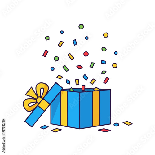 Open Gift Box with Colorful Confetti Explosion