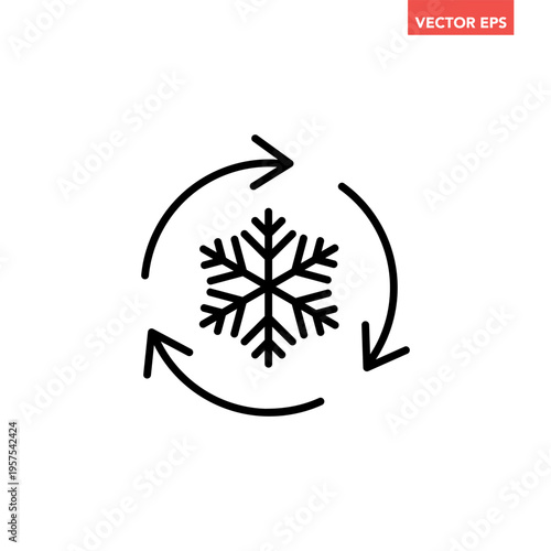 Black freezer control line icon, auto cooling or defrost, conditioning car or house flat design vector pictogram vector for app web website button ui ux interface elements isolated on white background