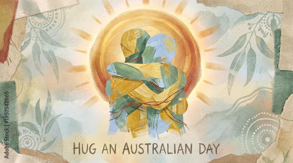 Fototapeta premium Hand-drawn koala hugging eucalyptus branch in watercolor Australian outback illustration