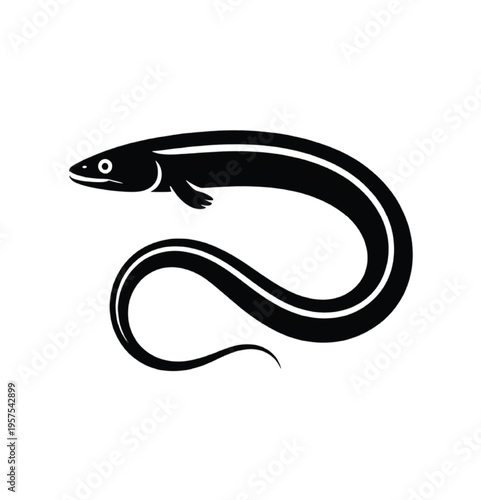 Black silhouette of an eel with curved body vector illustration EPS PNG file