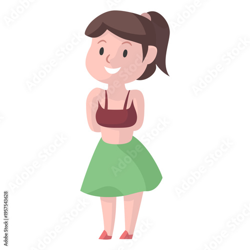 Girl smile skirt top flat
