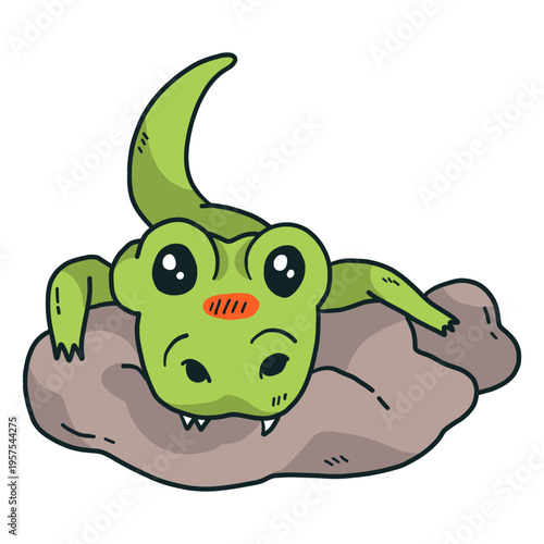 Cute alligator crocodile stone fang tail flat