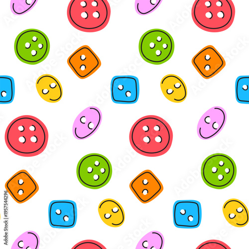 Button seamless pattern vector. Colorful background for textile, fabric, handmade hobby decor, and craft wrapping paper