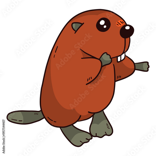 Cute beaver tooth tail fur rodent flat