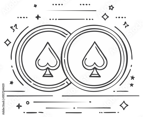 Spade Playing Card Suit Tokens Casino Gambling Game Icons Outline