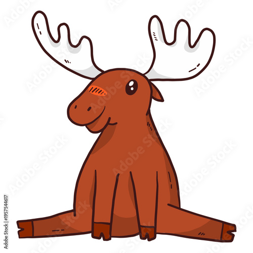 Cute moose elk antler sitting splits flat