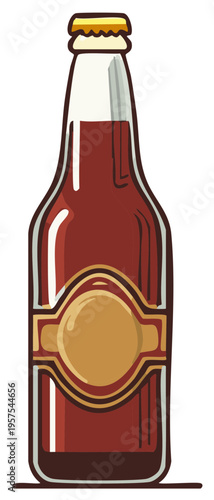 Illustration of a sealed glass bottle filled with dark red liquid and a blank label