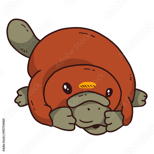 Cute platypus duckbill beak tail flat