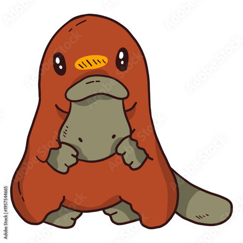 Cute platypus duckbill beak tail sitting flat