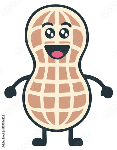Cute smiling peanut character mascot illustration with a happy face