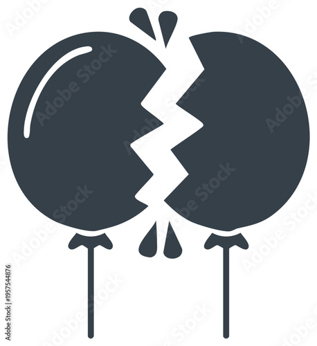 Broken balloon icon with jagged crack, splatters, and separation concept