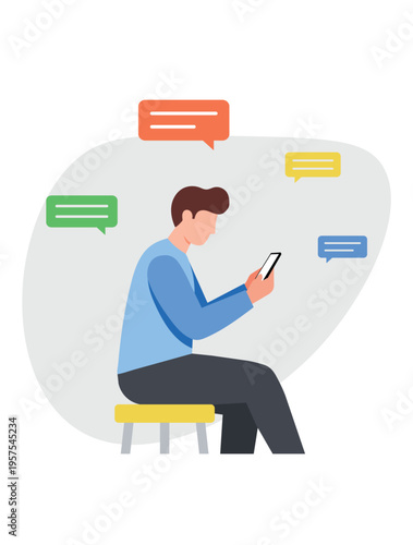 Man Using Smartphone Chat Messaging Communication Flat Vector Illustration