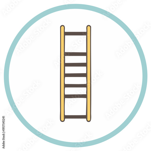 Straight Ladder Illustration, Steps and Frame in Circle.  Progress, Ambition, Success Symbol
