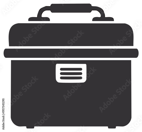 Simple black icon of a modern briefcase with a handle and vent detail