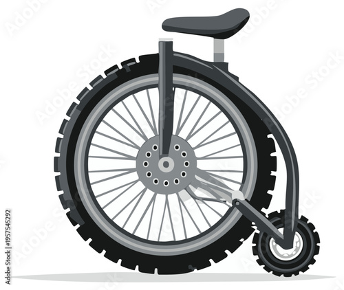 Unicycle Illustration Gray Scale One Wheel Cycle Equipment Solo Ride Vector