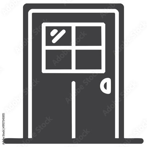 Minimalist glyph icon of a house door with a four pane window