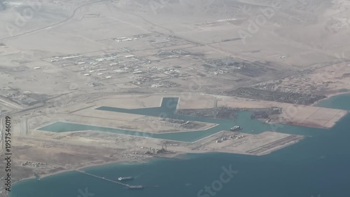 4k aerial video footage of area around Ain Sokhna Port, a multi purpose hub port, situated in Ain Sokhna, Red Sea coastline, in the Suez Governorate of Egypt 