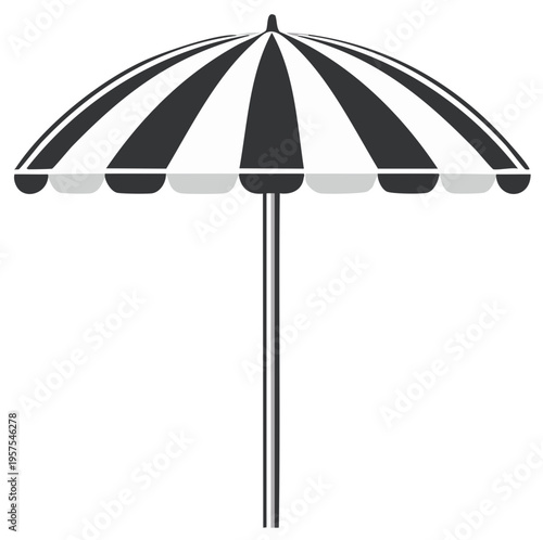 Stylized black and white striped beach umbrella providing shade for summer leisure